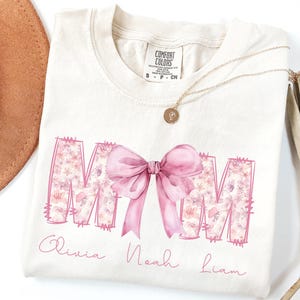 Custom Mama Shirt with Kids Names, Floral Bow Mom Tee, Mother's Day Gift