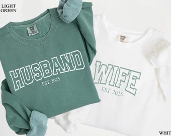 Comfort Colors® Husband And Wife Matching Shirts, Personalized Newlywed Sweatshirts, Honeymoon Outfits, Custom Couple Wedding Gift