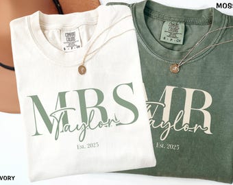 Comfort Colors® Mr And Mrs Shirts, Matching Honeymoon Outfit With Wedding Date, Custom Couple Gift, Bridal Party  Anniversary Sweatshirt