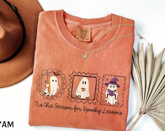 Comfort Colors® Ghost Teacher Shirt, Bookish Halloween Shirt, Spooky Fall Teacher Tee, Librarian Gift, Halloween Classroom Outfit