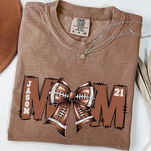 Football Mom Shirt with Kids Name and Jersey Number, Custom Game Day Tee, Personalized Football Gift for Mom, Coquette Football Shirt