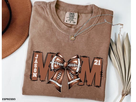 Football Mom Shirt with Kids Name and Jersey Number, Custom Game Day Tee, Personalized Football Gift for Mom, Coquette Football Shirt