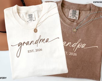 Grandma Grandpa Shirt, Grandparents Matching Shirts, Personalized Baby Announcement Tees, First Time Grandparent Gift, Matching Reveal Shirt