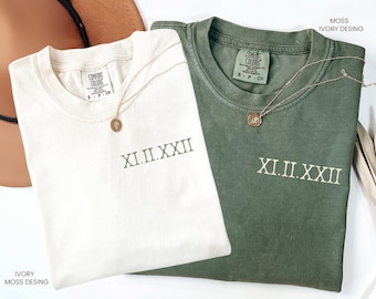 Custom Roman Numeral T-shirts, Couple Anniversary Date Gifts for Couples, Honeymoon Shirt