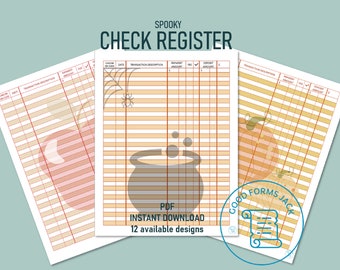 SPOOKY CHECK REGISTER instant download, pdf, printable, double-sided
