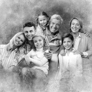 Combine Photos, Add Deceased Loved One to Photo, Add Person, Custom Gift and Memorial Art, Gift for Dad Mom, Black and White Digital Sketch