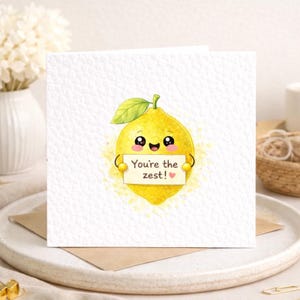 Handmade Thank You Card, Lemon You’re The Zest, Hammered Texture, Kraft Envelope