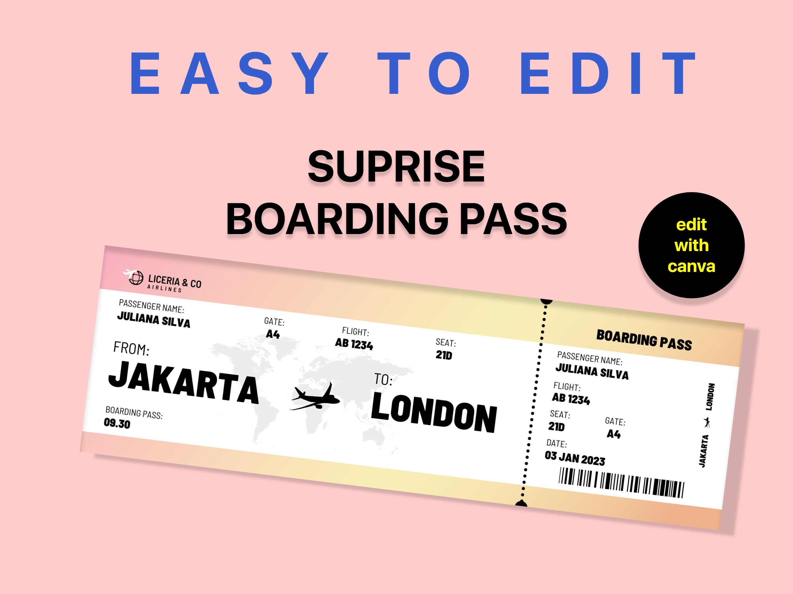 Editable Boarding Pass - Printable Boarding Pass Template - Surprise ...