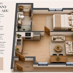 1 Bedroom Tiny House Plan | Granny Flat Plans | Small House Plan | ADU Floor Plan | Kit Home | Build Cost Planning Pack | 485 Sq Ft PDF