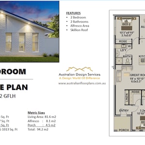 House Plan#94.2 GFLH: Small House Plan 1000 Sq Ft (94.2 sq meters) | 2-Bedroom Plan 94.2 GFLH | Granny Flat / Small Home Plans for Sale