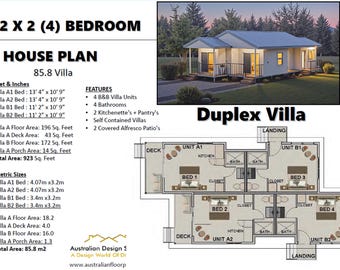 House Plan#85.8 Villa: 4 Bedroom Architectural Villa 2 Family Duplex  Conceptual Design Blueprints - Twin Home