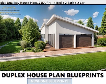 Plan#171 DU: 2 Family Duplex Narrow Lot House Plans-1830 Sq Ft | Modern Duplex Design | 4-Bedroom | Blueprint 4 Bedroom Architectural Design