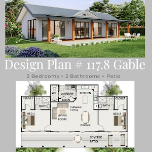 Plattegrond huis # 117,8: 14,9 x 8,7 (14,9 x 8,7 inch) Country Ranch House met essentiële informatie over architectuur, inclusief copyrightlicentie Ontwerpplan