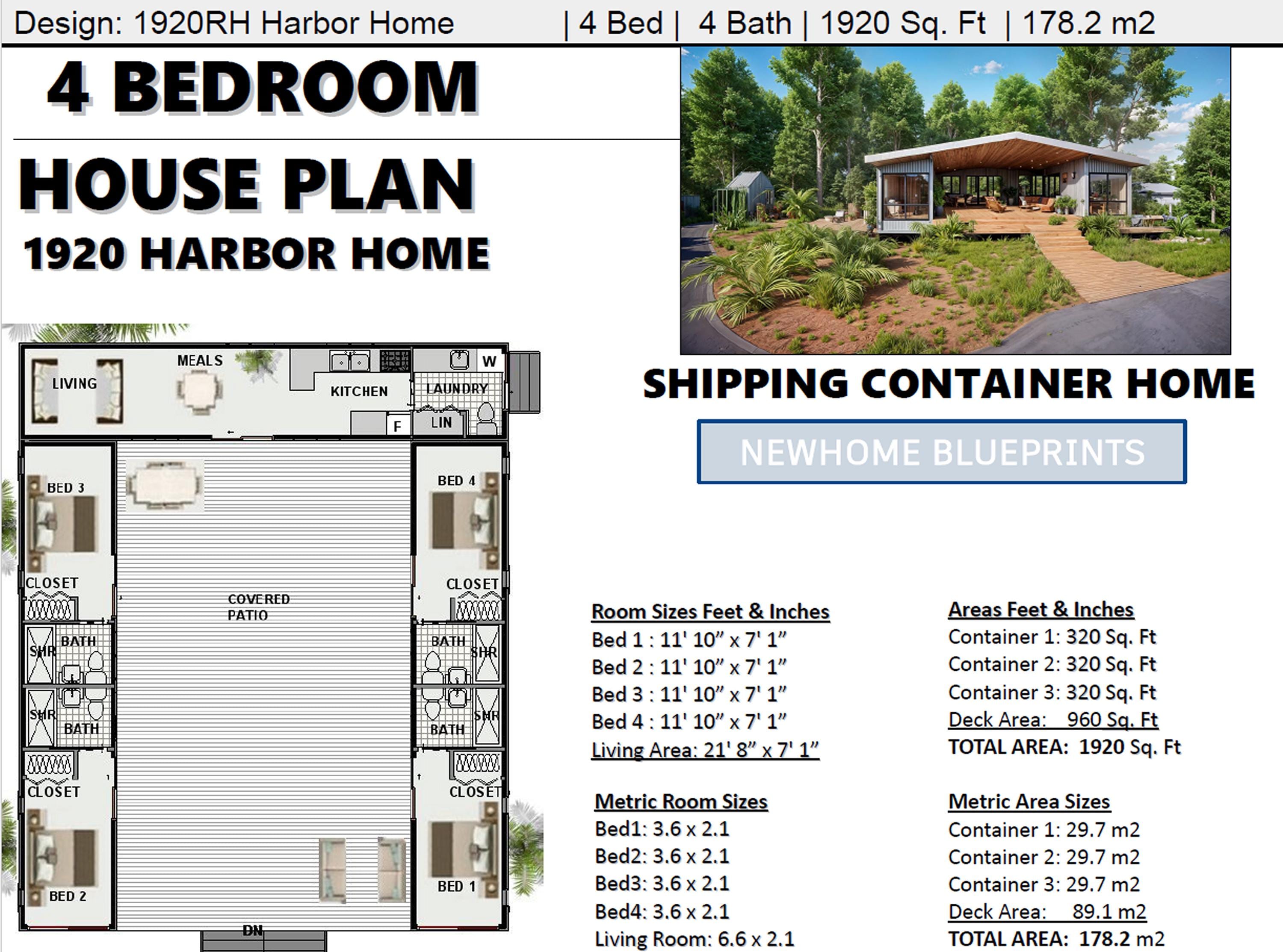 House Plan 1920: 40' X 48' (12.2 X 14.8 Meters) Shipping Container ...