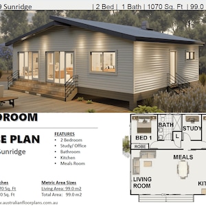 House Plan #99 Sunridge – Simple & Modern 2 Bedroom + Study Home Design