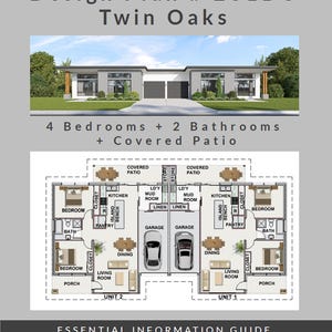 Plattegrond huis # 281 DU: 77 x 42' (23,7 x 12,1 meter) ontwerpplan - Twin Oaks Essential Information-pakket bevat copyrightlicentie