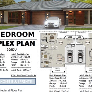 House Plan#209 DU: Duplex House Plan Conceptual Design Blueprints - Twin Home
