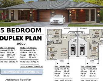 House Plan#209 DU: Duplex House Plan Conceptual Design Blueprints - Twin Home