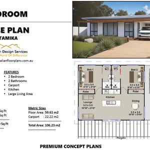 Modern Granny Flat House Plan #59 Tamika – 2 Bedroom Tiny Home Design (641 Sq Ft / 59 sq meters) – Small House Concept Plans