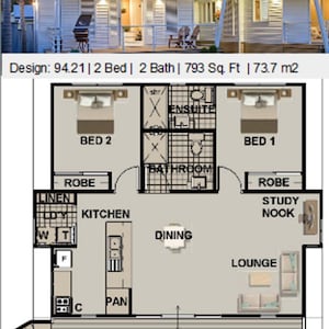 House Plan#94.210:  | 2 Bed | 2 Bath | 793 Sq. Ft  | 73.7 m2 - Small and Tiny Home Design - A consultation set