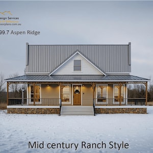 Plan de maison n° 199.7 Aspen Ridge : Plan de maison de style ranch Mid-Century 2 chambres + bureau | 1 salle de bain | 900 m² Pieds (119,7 mètres carrés)