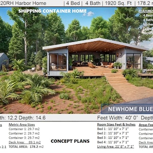 House Plan 1920: 40&#39; x 48&#39; (12.2 x 14.8 meters) Shipping Container Architectural Concept Plans – Cargo Container Home/House