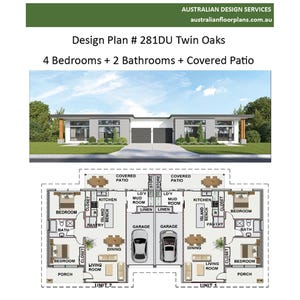 Plattegrond huis # 281 DU: 77 x 42' (23,7 x 12,1 meter) ontwerpplan - Twin Oaks Essential Information-pakket bevat copyrightlicentie afbeelding 2