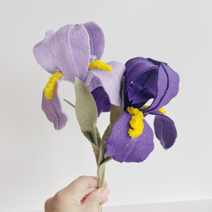 Handmade, felt iris flowers
