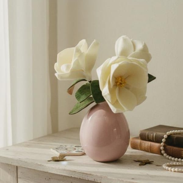 Handcrafted Felt Magnolia Stem, Boho Home Decor