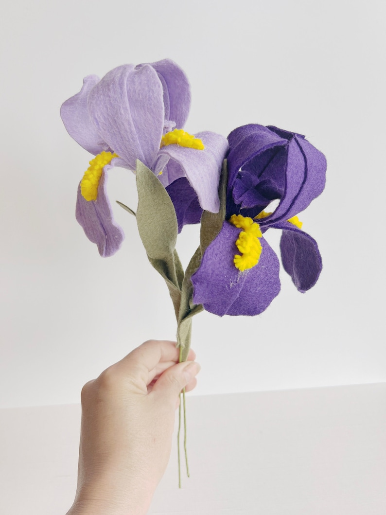 Handmade, felt iris flowers