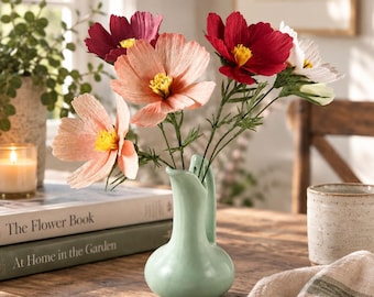 Handmade Paper Cosmos Flower Stem | Crepe Paper Wildflower | Choose Your Color | Everlasting Floral Decor | Wedding Bouquet Flowers