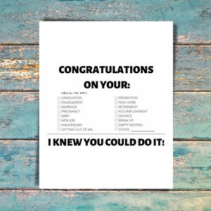 Funny Congratulations Card – Graduation, Baby, Divorce, Jail Release & More – I Knew You Could Do It!