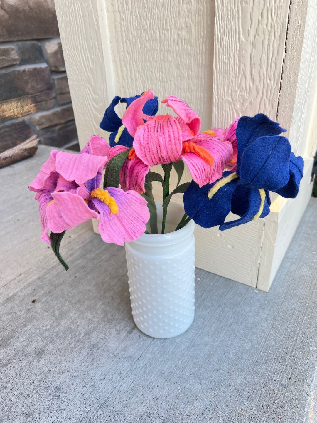 Felt Iris Flowers, Felt Flowers Bouquet, Cottagecore Decor, Filzblumen