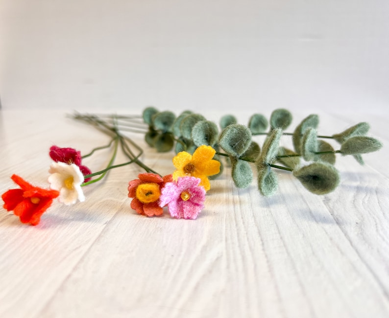 Assorted Colors Adorable Felt Flower Stems, Pretty Boho Style Flowers, Felt Flowers for making a bouquet, Pretty Gift for Her, Housewarming image 9