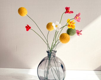 Miniature Felt Flowers, Minimalist flower Decor, Felt Flowers for Bouquet, gift topper, photo prop, wedding flowers