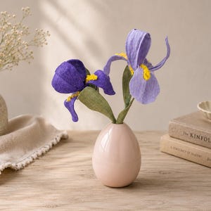 DARK PURPLE Felt Iris Flower Stem, Cottagecore Home Decor
