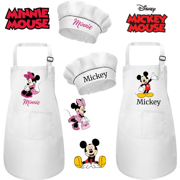 Personalised child apron and chefs hat, Minnie Mouse Kids apron set, chefs hat, Personalised  Micky Mouse apron, Personalised Apron