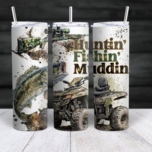 Huntin' Fishin' Muddin' Tumbler, Outdoor Insulated Tumbler, Sports 20 Ounce Tumbler, Gift For Him