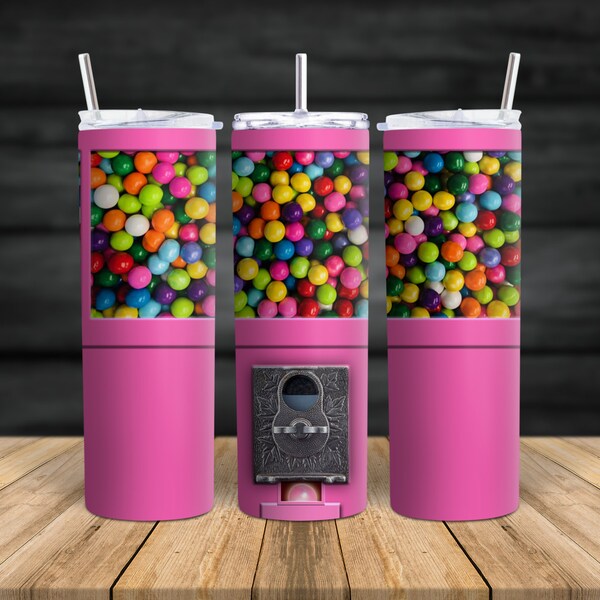 Pink Bubblegum Machine, Bubblegum Machine, Vintage Style Tumbler, Tumbler Gift for Her, 20 Ounce Skinny Tumbler, Pink Tumbler