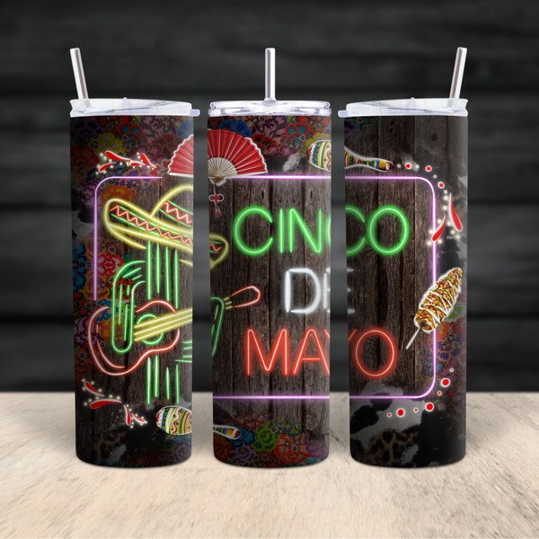 Cinco De Mayo 20 Oz Tumbler with Lid and Straw, Cinco De Mayo Stainless Steel Travel Cup