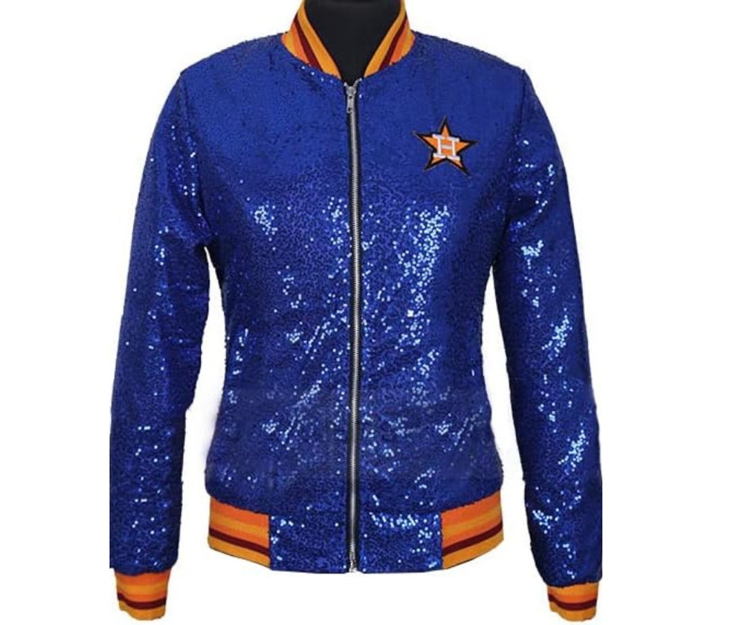 Astros Blue Sequin Bomber Jacket for Womens / Outerwear Party Etsy