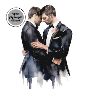 Clipart de couple gay aquarelle, clipart LGBTQ Pride clipart, couple de mariage aquarelle, clipart copains, hommes gais, clipart numérique PNG
