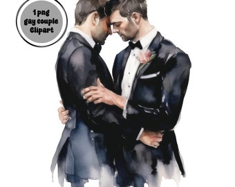Watercolour Gay couple clipart,LGBTQ clipart Pride clipart, Watercolour wedding couple, Boyfriends clipart, Gay men, Digital clipart PNG