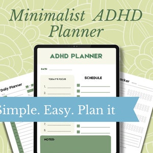 Adhd digital Planner, adhd minimalist planner, adhd simple planner, adhd planner, green adhd digital planner