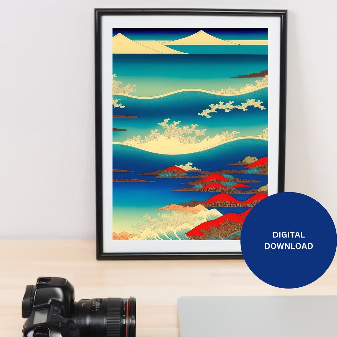Printable Japanese Ocean Wall Art Vintage Original Art With Etsy