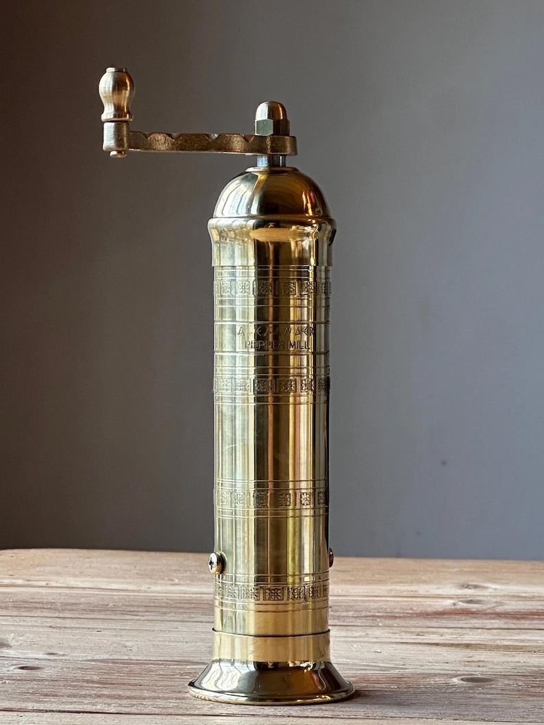 close up of pepper mill brass