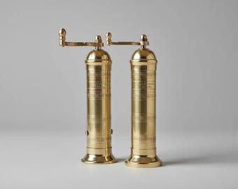 Brass Salt and Pepper Mill Set, Traditional Greek Pepper Grinder, Luxury Housewarming Gift, Kitchen Decor, Wedding Gift for Couple