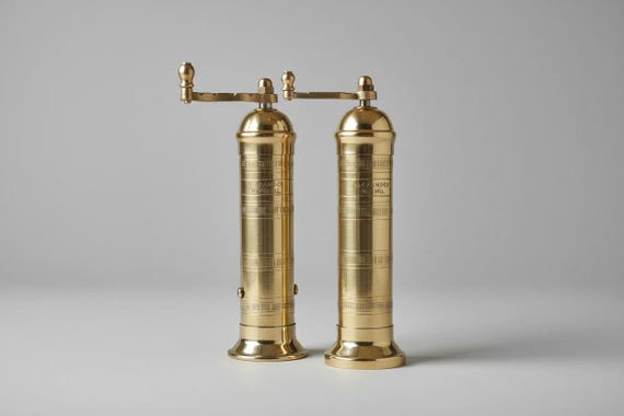 Brass Salt and Pepper Mill Set, Traditional Greek Pepper Grinder, Luxury Housewarming Gift, Kitchen Decor, Wedding Gift for Couple