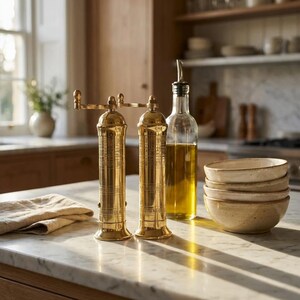 lifestyle shot brass salt and pepper mill