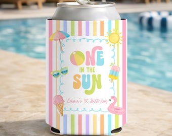 One in the Sun 1st Birthday Party Can Cozie, Pool Party Beach Birthday Party Favors, Turning One Birthday Keepsake Drink Holders